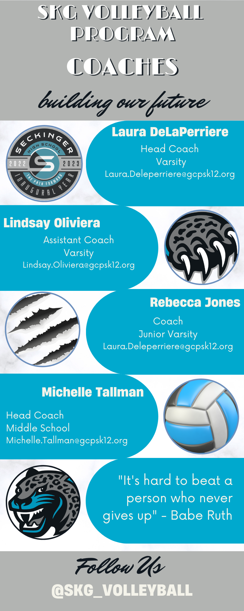 list the names of the coaches and their email address